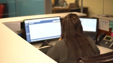 Office Secretary Work Station Stock Footage 75292385