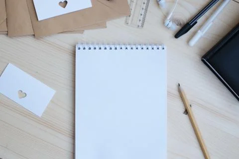 Office set studying work creativity subjects inscription Foto stock