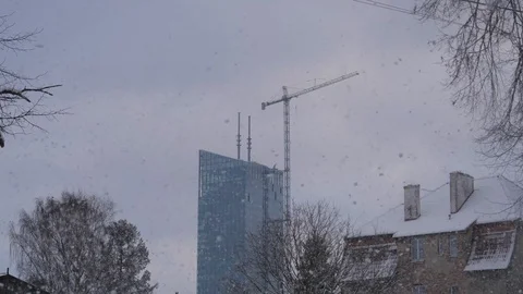 Office skyscraper blizzard Stock Footage 92042132
