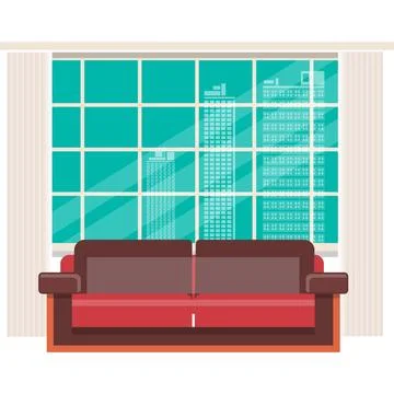 Office sofa over window vector interior icon Ilustração Stock