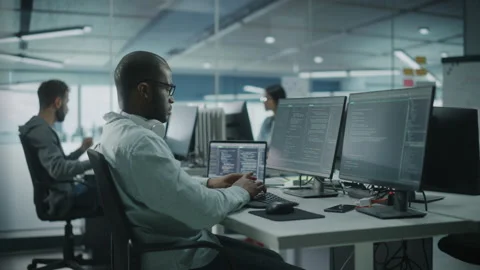 Office Software Programmers Work on Computer Stock Footage 159541507