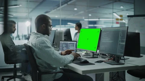 Office Software Programmers Work Green Screen Computer Stock Footage 159541351