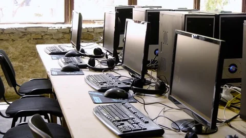 Office space with computers, the IT specialists' center Video stock 81722384