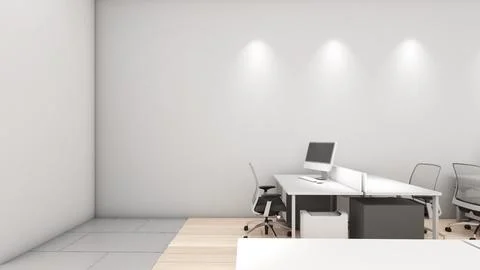 Office space for document work and a white wall for putting text,3d rendering Illustrazione stock