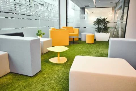 Office space interior with simple modern furniture Stock Photos
