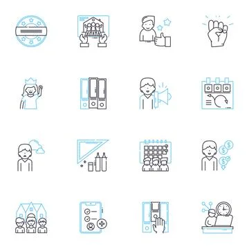 Office space linear icons set. cubicle, meeting, workplace, desk, productivity 库存插图