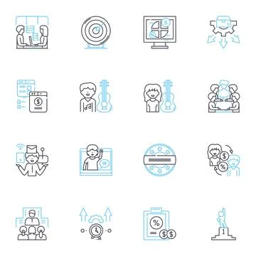 Office space linear icons set. Desk, Chair, Meeting, Collaboration, Coffee, Ph Ilustração Stock