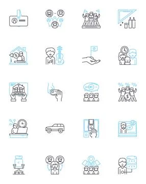Office space linear icons set. cubicle, meeting, workplace, desk, productivity 库存插图