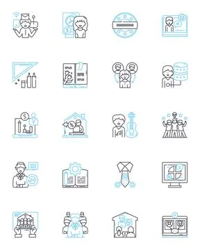 Office space linear icons set. Desk, Chair, Meeting, Collaboration, Coffee, Ph Ilustração Stock