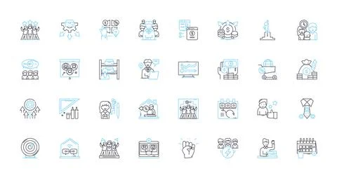 Office space linear icons set. Desk, Chair, Meeting, Collaboration, Coffee, Ph Ilustração Stock
