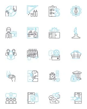 Office space planning linear icons set. Ergonomics, Furniture, Layout Stock Illustration