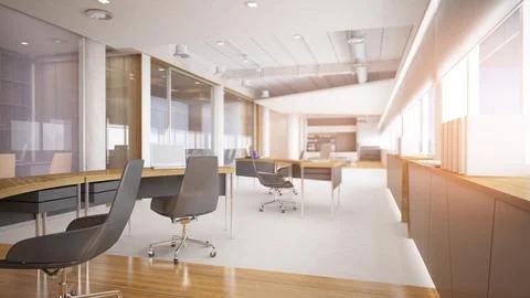 Office space, staff working area in loft style, white wood tone, straight v.. Stock Illustration