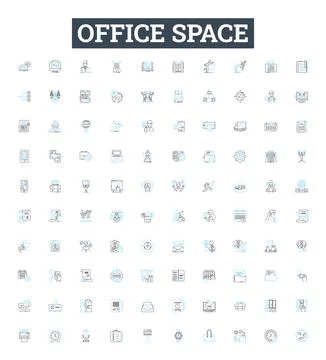 Office space vector line icons set. Workplace, cubicle, desk, meeting, workspace Illustrazione stock