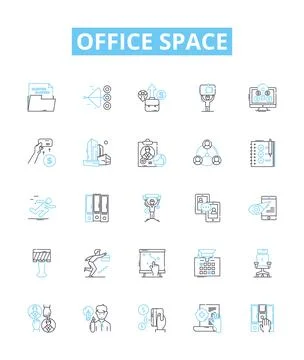 Office space vector line icons set. Workplace, cubicle, desk, meeting, workspace Stockillustratie