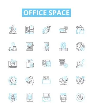 Office space vector line icons set. Workplace, cubicle, desk, meeting, workspace Illustrazione stock