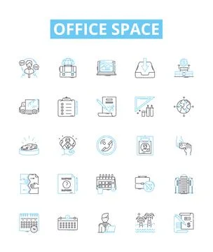 Office space vector line icons set. Workplace, cubicle, desk, meeting, workspace Illustrazione stock