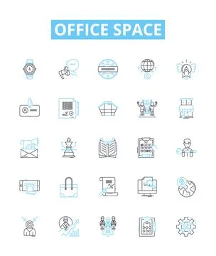 Office space vector line icons set. Workplace, cubicle, desk, meeting, workspace Illustrazione stock