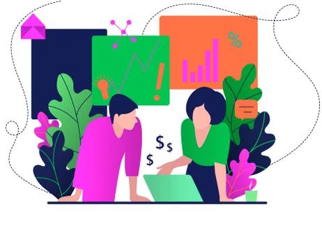 Office space with working people. Vector interior with business team meeting. Illustrazione stock