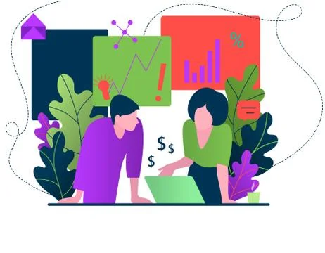 Office space with working people. Vector interior with business team meeting. Stock Illustration