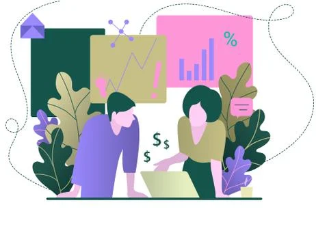 Office space with working people. Vector interior with business team meeting. Stock-Illustration