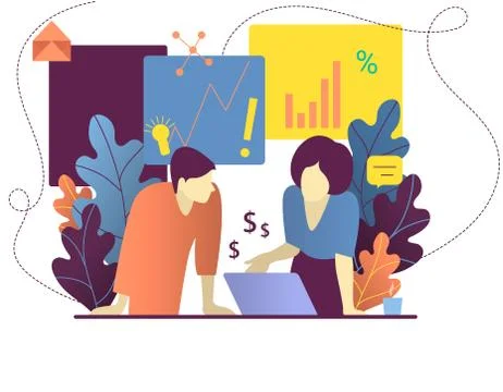Office space with working people. Vector interior with business team meeting. Stock Illustration