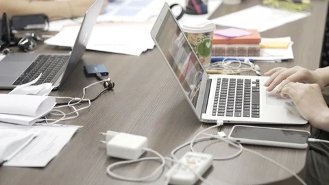  Office space, working staff, IT company is working, typing on the keyboard Video stock 114218338