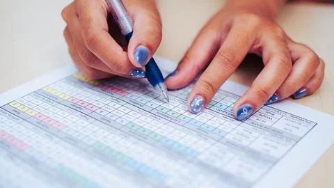 Office spreadsheet management data entry and organization skills in a close.. Stock Photos
