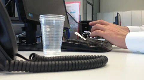 Office staff hands work on keyboard, call phone, take pen. Stock Footage 37859898