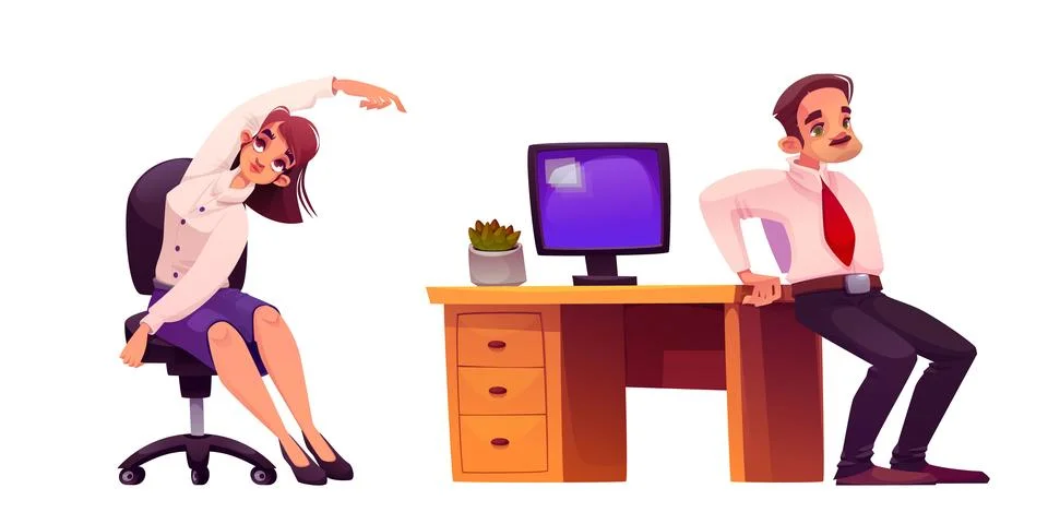 Office stretch workout set Stock Illustration