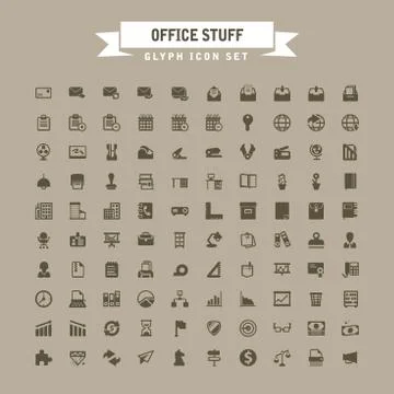 Office stuff Glyph icon set. Stock Illustration