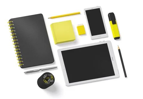 Office supplies accessory set 3D on white Stock Photos