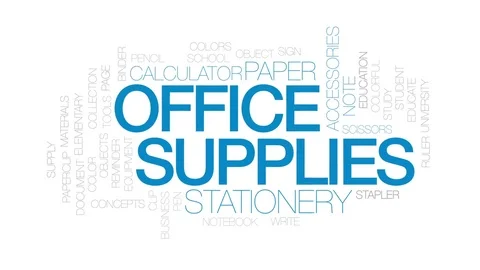Office supplies animated word cloud, text design animation. Kinetic typography. Stock Footage
