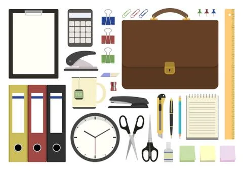 Office supplies in flat design Stock Illustration