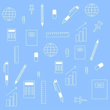 Office supplies icon set, vector eps10.Isolated on blue background , Stock Illustration