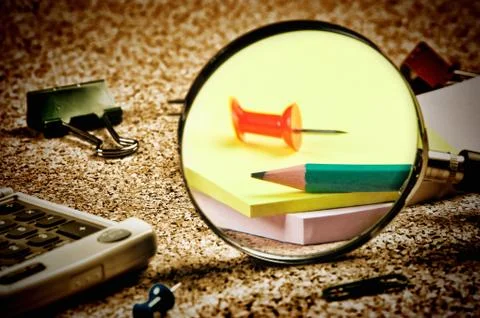 Office supplies in a mess on the table Stock Illustration