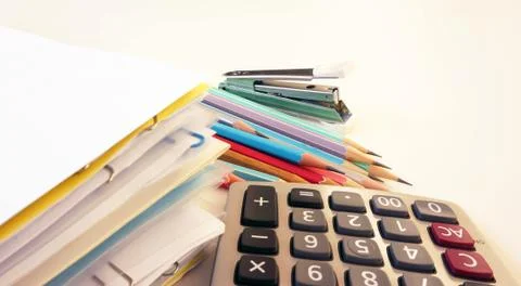Office supplies on table Stock Photos