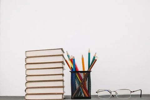 Office supplies table Stock Photos
