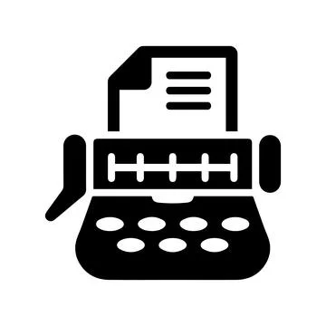Office supplies, typewriter, typing machine black icon Stock Illustration