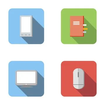 Office supply and technology flat icons collection Stock Illustration