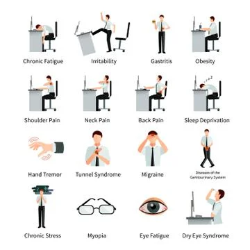 Office Syndrome Flat Icons Set イラスト素材