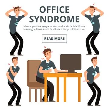 Office syndrome symptoms of set vector illustration 스톡 일러스트