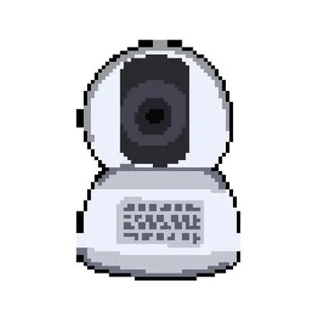 Office table camera pixel art vector illustration Stock Illustration