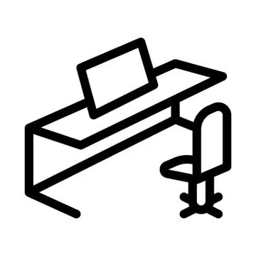 Office table chair and computer icon vector outline illustration Illustrazione stock