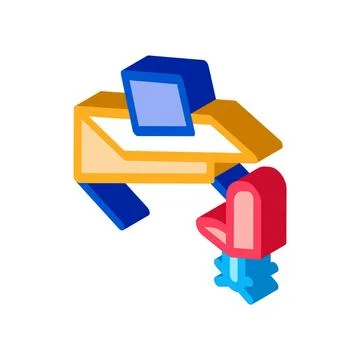 Office table chair and computer isometric icon vector illustration Stock Illustration