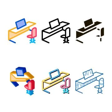 Office table chair forms and computer icon vector outline イラスト素材