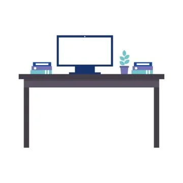 Office table computer binder folder plant Stock Illustration