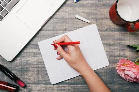 Office table desk, Flat lay Stock Photos