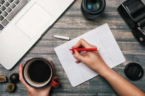 Office table desk, Flat lay. Stock Photos