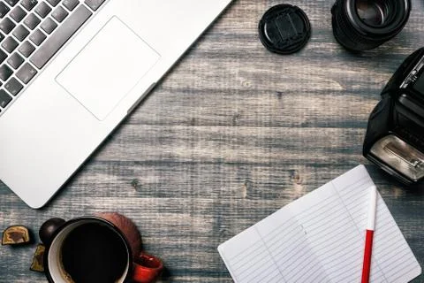 Office table desk, Flat lay. Stock Photos
