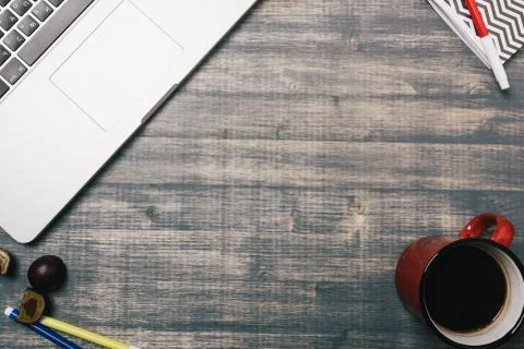 Office table desk, Flat lay Stock Photos